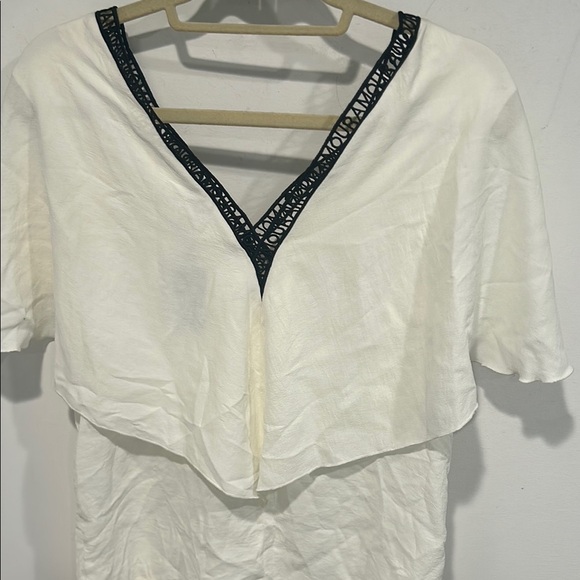 Maje White / Black Blouse Elegant Design ‘AMOUR' COLLAR-TRIMMED TOP small new - Picture 7 of 8